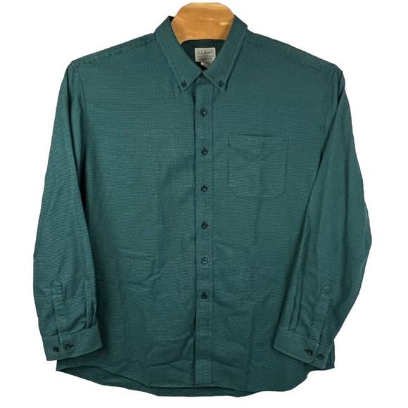 L.L‎ Bean Mens Green Blue Houndstooth Long Sleeve Button Down Flannel Shirt XXL - Picture 1 of 3